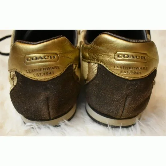 Coach Kate shoes sneakers brown stripe gold toe detail size 8 1/2 M EUC - Picture 4 of 7